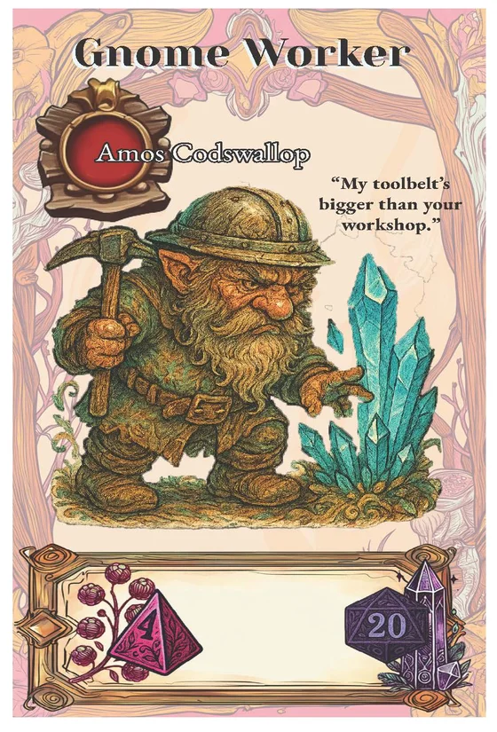 Gnome Worker card mining crystals