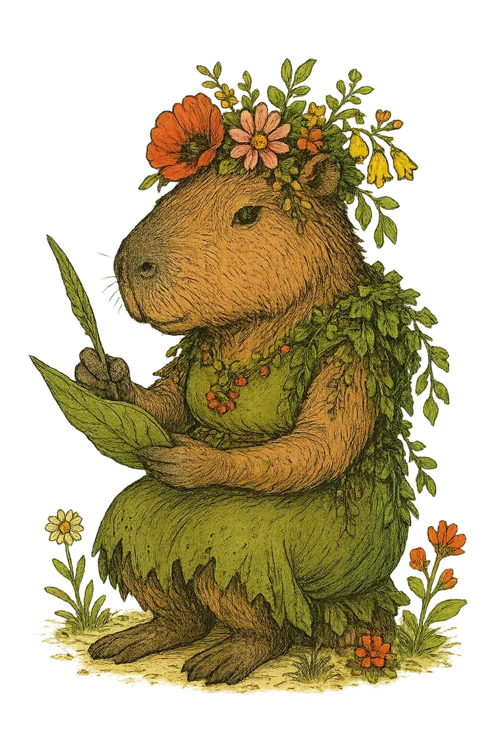 Bertrand Juniper, a capybara diplomat crowned with flowers