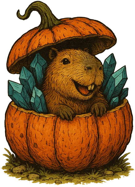 A capybara peeking out of a carved pumpkin